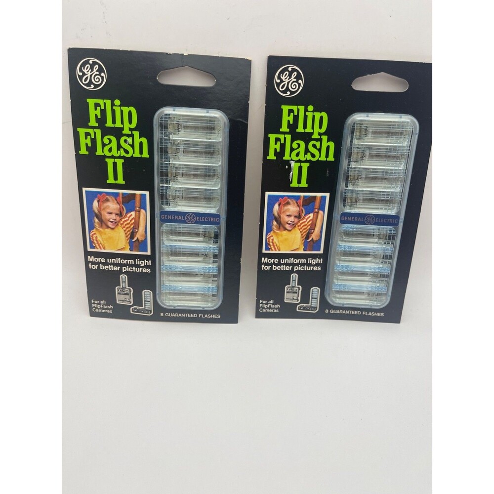 2 Vintage GE FlipFlash II Camera Flash Bars 8 Flashes Each Sealed NOS USA
